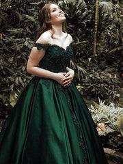 Ball Gown Off-the-Shoulder Sleeveless Floor-Length Lace Satin Dresses - RongMoon