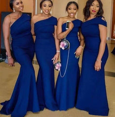 Blue Bridesmaid Dresses For Women Mermaid One-shoulder Satin Long Cheap Under 50 Wedding Party Dresses - RongMoon