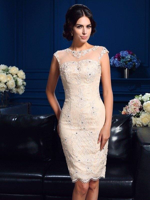 Sheath/Column Sheer Neck Lace Sleeveless Short Lace Mother of the Bride Dresses - RongMoon
