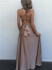 A-Line/Princess Sleeveless Spaghetti Straps Silk like Satin Floor-Length Sash/Ribbon/Belt Dresses - RongMoon