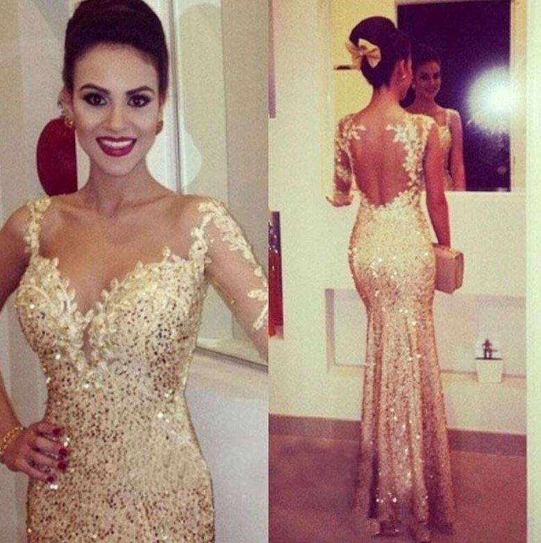 Gold Robe De Soiree Mermaid One-shoulder Sequins Sparkle Beaded See Through Long Prom Dresses Prom Gown Evening Dresses - RongMoon