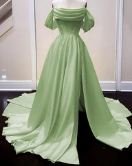 Long Satin Corset Prom Dresses Off The Shoulder Side Split - RongMoon