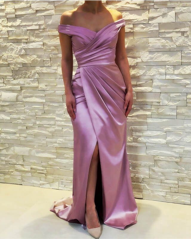 Sexy Mermaid Pleated V Neck Satin Dresses