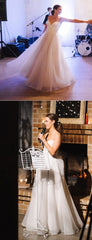 Simple Tulle Spaghetti Strap A-line Cheap Wedding Dresses,DB0174
