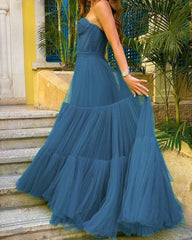 Tulle Ruffles Prom Dresses One Shoulder