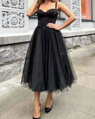 Sweetheart Corset Tea Length Party Dresses For Wedding Guest
