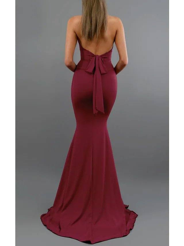 Mermaid / Trumpet Beautiful Back Sexy Wedding Guest Formal Evening Dress Halter Neck Sleeveless Sweep / Brush Train Spandex with Bow(s) - RongMoon