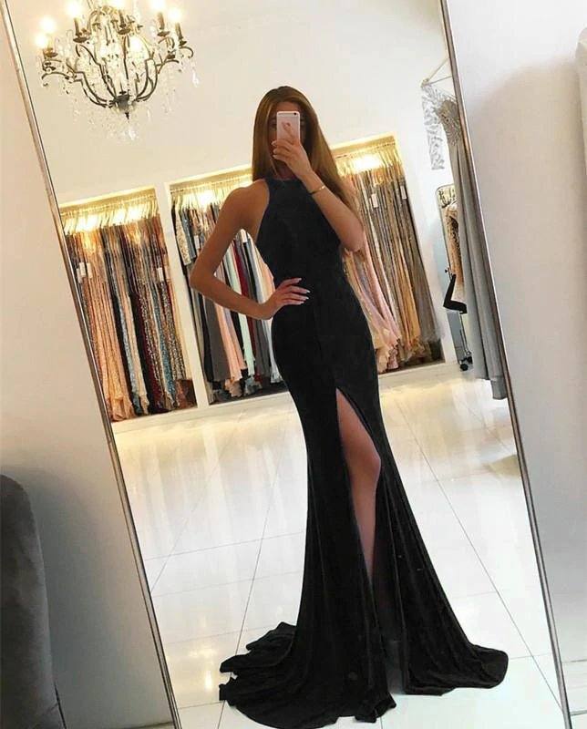 Sexy Mermaid Backless Prom Gowns Split Evening Dress - RongMoon