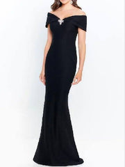 Mermaid / Trumpet Mother of the Bride Dress Elegant Off Shoulder Sweep / Brush Train Stretch Fabric Short Sleeve with Ruching - RongMoon