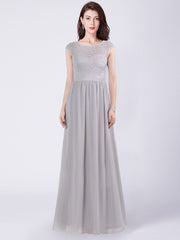 A-Line/Princess Scoop Neck Floor-Length Chiffon Lace Bridesmaid Dress