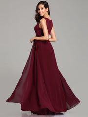 Burgundy  Chiffon Scoop Neck Lace Evening Dresses