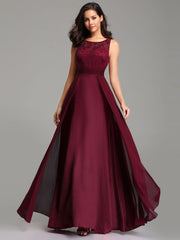 Burgundy  Chiffon Scoop Neck Lace Evening Dresses