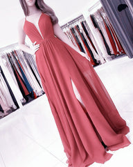 Sexy Plunge Neck Side Split Chiffon Bridesmaid Dresses