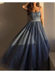 A-Line Luxurious Princess Engagement Prom Dress Spaghetti Strap Sleeveless Floor Length Sequined with Pleats - RongMoon