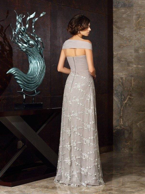 A-Line/Princess Off-the-Shoulder Applique Sleeveless Long Chiffon Mother of the Bride Dresses - RongMoon