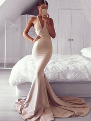 Mermaid V-neck Sleeveless Sweep/Brush Train With Ruffles Spandex Dresses - RongMoon