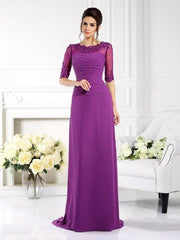 Sheath/Column Scoop Applique 1/2 Sleeves Long Chiffon Mother of the Bride Dresses - RongMoon
