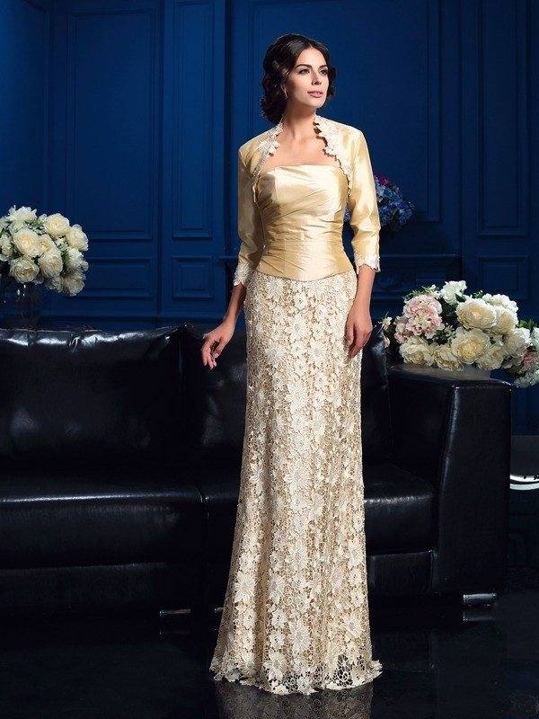 A-Line/Princess Strapless Lace Sleeveless Long Lace Mother of the Bride Dresses - RongMoon