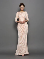 Trumpet/Mermaid Bateau Lace 3/4 Sleeves Long Chiffon Mother of the Bride Dresses - RongMoon