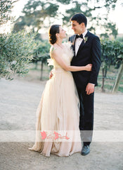 Unique Design Strapless A-line Blush Pink Chiffon Beach Wedding Dresses,DB0144