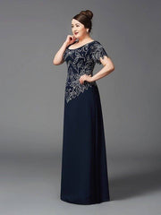 A-Line/Princess Square Short Sleeves Long Chiffon Mother of the Bride Dresses - RongMoon