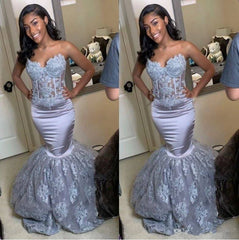 Gray Robe De Soiree Mermaid Sweetheart Appliques Beaded See Through Sexy Long Prom Dresses Prom Gown Evening Dresses - RongMoon