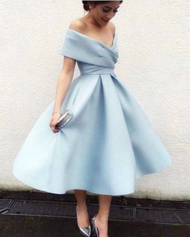 Vintage 1950s Style V-neck Off The Shoulder Tea Length Ball Gowns Party Dresses - RongMoon