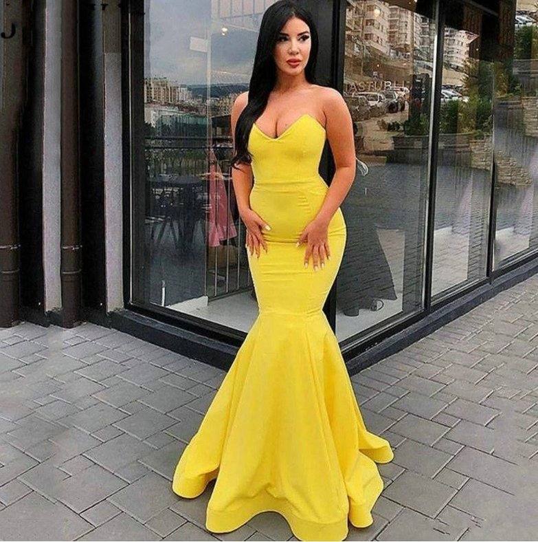 Yellow Robe De Soiree Mermaid Sweetheart Satin Backless Sexy Long Prom Dresses Prom Gown Evening Dresses - RongMoon