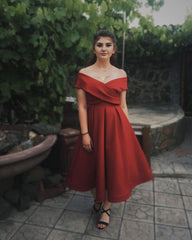 A-line Princess Tea Length Dresses Off The Shoulder