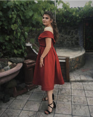 A-line Princess Tea Length Dresses Off The Shoulder