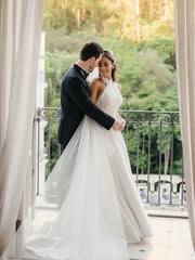 Une ligne sans manches simple robe de mariée en satin Haler