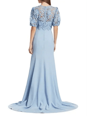 Sheath / Column Mother of the Bride Dress Elegant Jewel Neck Sweep / Brush Train Polyester Short Sleeve with Appliques - RongMoon