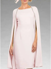 Sheath / Column Mother of the Bride Dress Elegant Jewel Neck Knee Length Chiffon 3/4 Length Sleeve with Sequin - RongMoon