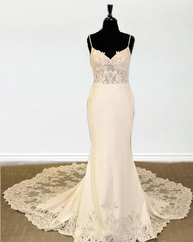 Mermaid V Neck Sweep Train Wedding Dress Lace Appliques