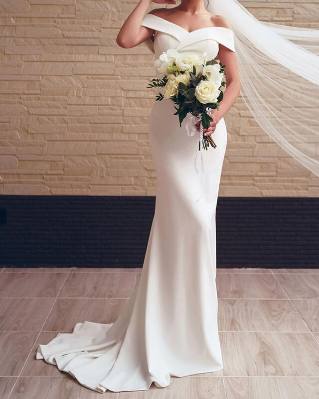 Mermaid Off The Shoulder Wedding Dress Satin