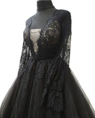 Black Lace Long Sleeve Tulle Wedding Dress