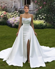 Mermaid Strapless Split Satin Wedding Dress