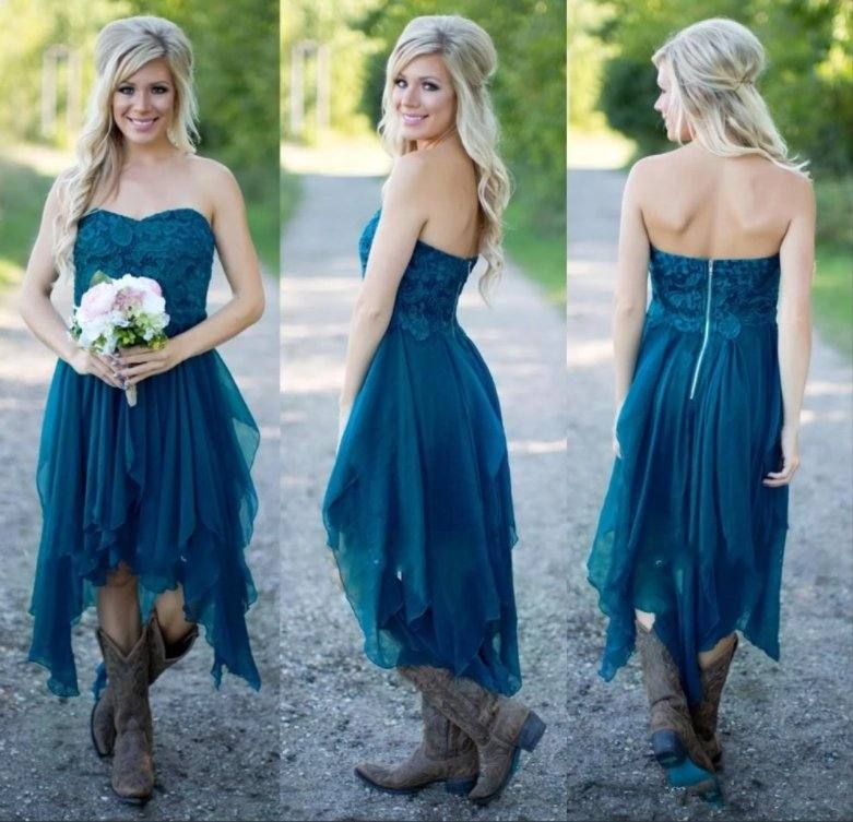 Blue Bridesmaid Dresses For Women A-line Sweetheart Chiffon Lace Short Cheap Under 50 Wedding Party Dresses - RongMoon