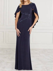 Sheath / Column Mother of the Bride Dress Elegant Jewel Neck Floor Length Chiffon Sleeveless with Appliques - RongMoon