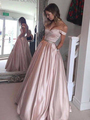 A-Line/Princess Off-the-Shoulder Sleeveless Floor-Length Satin Dresses - RongMoon