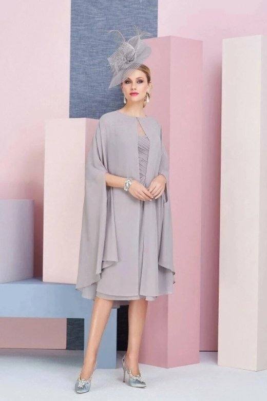 With Jacket Mother Of The Bride Dresses Sheath Knee Length Chiffon Appliques Plus Size Short Groom Mother Dresses For Wedding - RongMoon