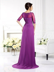 Sheath/Column Scoop Applique 1/2 Sleeves Long Chiffon Mother of the Bride Dresses - RongMoon