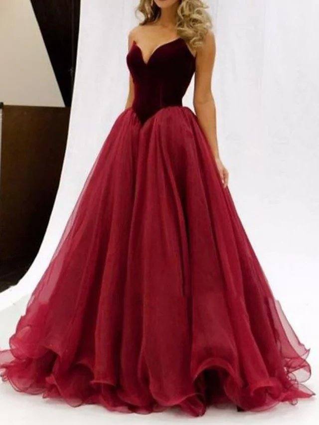A-Line Celebrity Style Elegant Prom Formal Evening Dress V Neck Sleeveless Floor Length Velvet with Pleats - RongMoon