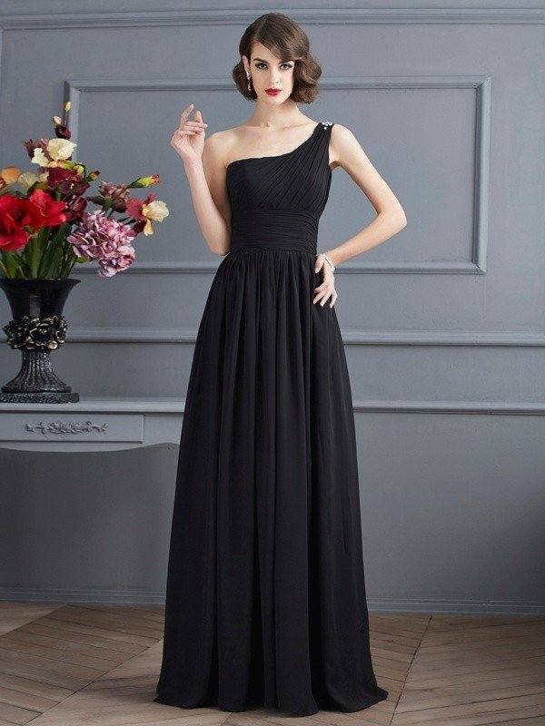 A-Line/Princess One-Shoulder Sleeveless Chiffon Long Mother of the Bride Dresses - RongMoon