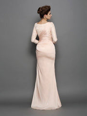Trumpet/Mermaid Bateau Lace 3/4 Sleeves Long Chiffon Mother of the Bride Dresses - RongMoon