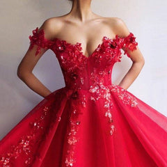 Red Off The Shoulder Prom Dresses 2021 Women Formal Party Night Vestidos A-Line Appliques Sequins Tulle Elegant Evening Gowns - RongMoon
