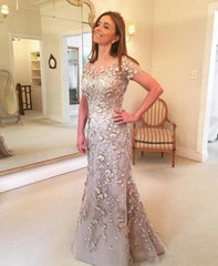 Plus Size Mother Of The Bride Dresses Mermaid Cap Sleeves Appliques Long Wedding Party Dress Mother Dress For Wedding - RongMoon