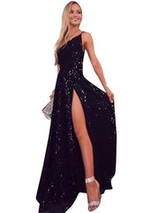 Sheath / Column Sparkle Sexy Party Wear Wedding Guest Dress One Shoulder Sleeveless Ankle Length Sequined with Sequin - RongMoon