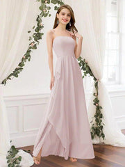 A-Line Bridesmaid Dress Jewel Neck Sleeveless Elegant Floor Length Chiffon with Pleats - RongMoon