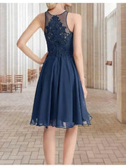 A-Line Bridesmaid Dress Jewel Neck Sleeveless Sexy Short / Mini Chiffon / Lace / Tulle with Pleats / Appliques - RongMoon